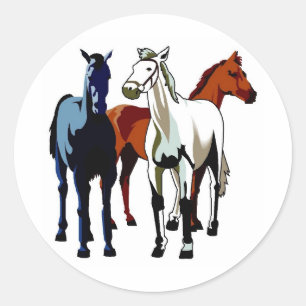 Sticker Rond Trois Chevaux forts Rouge Blanc Bleu