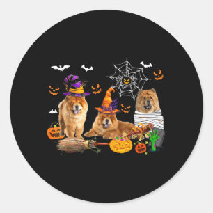 Sticker Rond Trois chiens Chow Chow sorcière Halloween momie Y