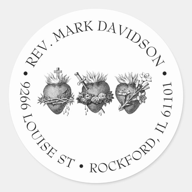 Sticker Rond Trois Coeurs de Jésus, Marie et Joseph Adresse (Devant)
