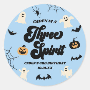 Sticker Rond Trois Esprit Bleu Halloween 3e fête d'anniversaire