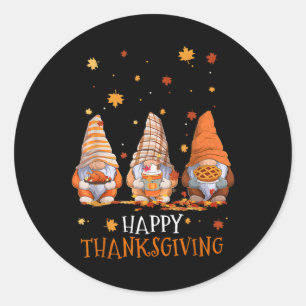 Sticker Rond Trois Gnomes Jour Bon thanksgiving Automne Automne