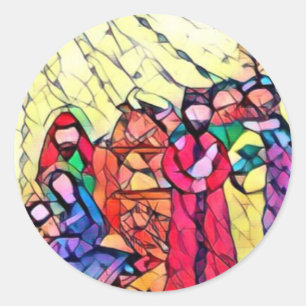 Sticker Rond Trois hommes sages en Manger