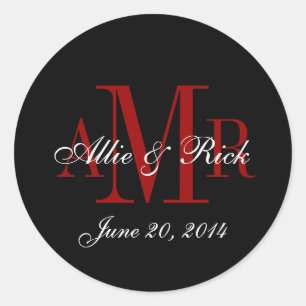 Sticker Rond Trois lettres Monogrammes Noms Mariage Faveur Étiq