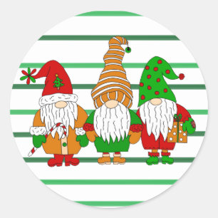 Sticker Rond Trois mignons Gnomes de Noël Festive Holiday