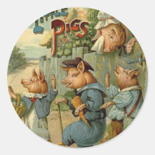 Sticker Rond Trois Petits Chiens Vintage Fairy Tale