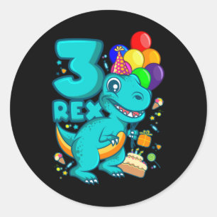 Sticker Rond TROIS REX 3 ans 3e anniversaire Boy Dino