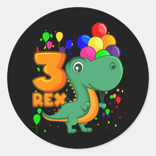 Sticker Rond TROIS REX 3 ans 3e anniversaire Boy Dino (Devant)