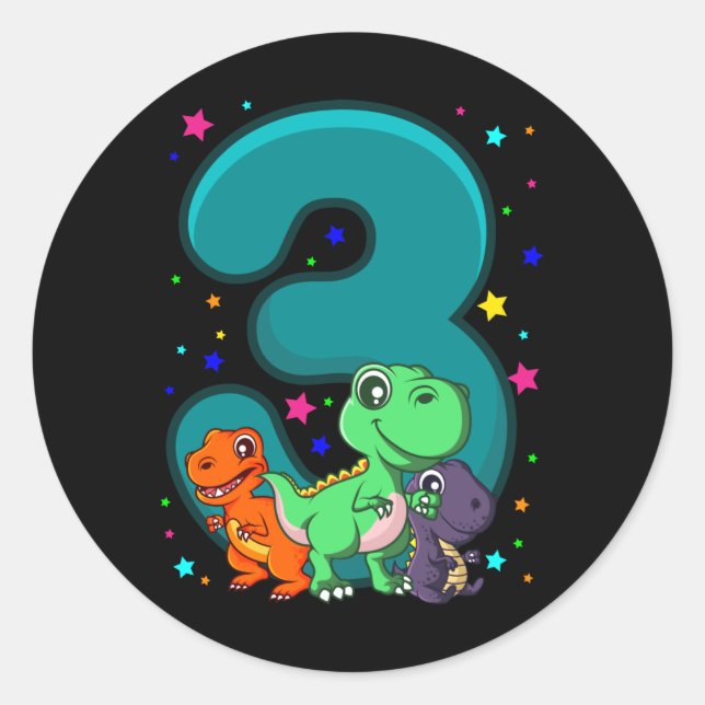 Sticker Rond TROIS REX 3 ans 3e anniversaire enfants Dino (Devant)