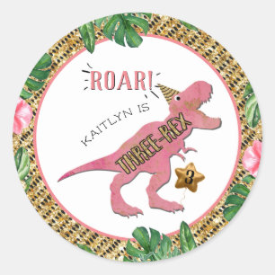 Sticker Rond Trois Rex Dinosaur 3e Anniversaire Classic Stic Ro