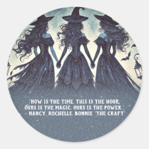 Sticker Rond Trois sorcières à la fête d'Halloween étoilée de n
