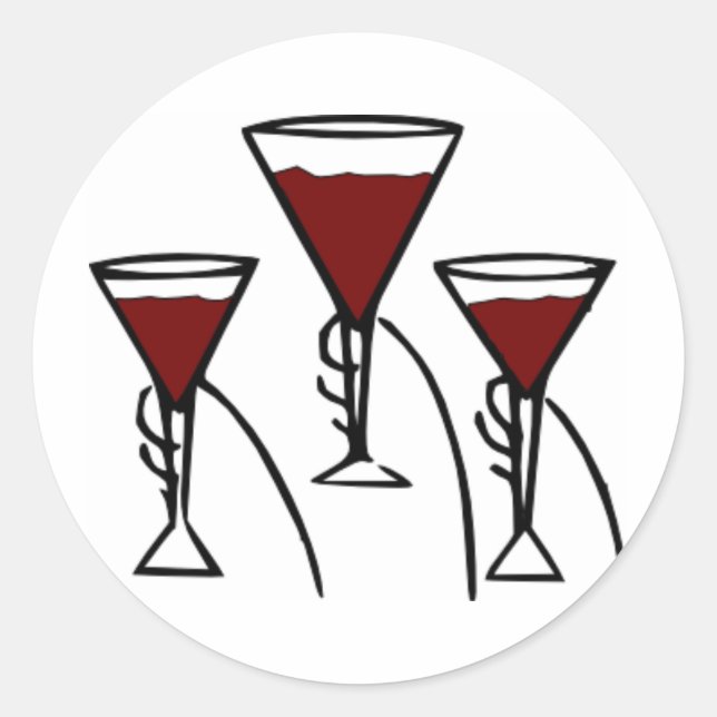 Sticker Rond Trois verres à vin en dessin manuel (Devant)