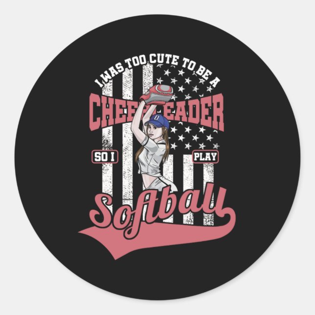 Sticker Rond Trop mignon Pour Pom-pom girl Softball Player Girl (Devant)