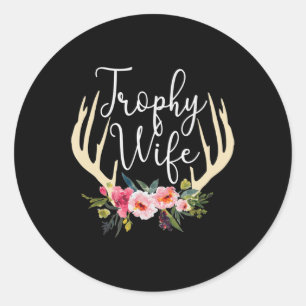 Sticker Rond Trophée Femme Cute Deer Antlers Fleurs Chasseurs F