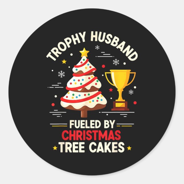 Sticker Rond Trophy Retro Husband Fueled By Christmas Tree Cake (Devant)