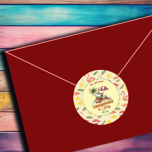 Sticker Rond Tropical Beach & Père Noël Noël en juillet