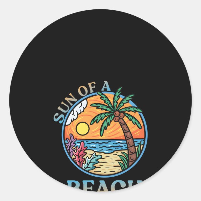 Sticker Rond Tropical Beach Surf Shop Beach Surfer Vacances (Devant)