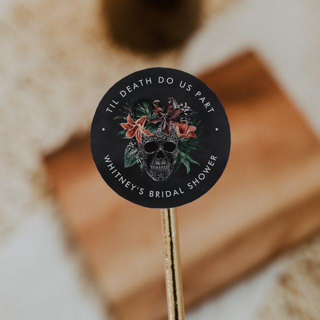 Sticker Rond Tropical Fleur de Crâne Halloween Mariage Douche (Créateur téléchargé)