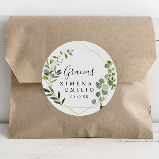 Sticker Rond Tropical Green Espagnol Merci mariage Faveur