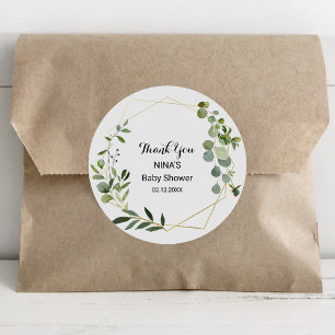 Sticker Rond Tropical Green Leaves Baby Shower Thank you