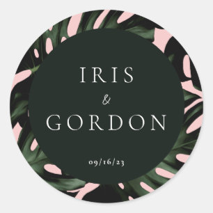 Sticker Rond Tropical Greenery Destination Mariage personnalisé
