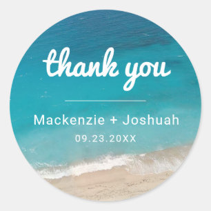Sticker Rond Tropical Modern Sand Beach Merci Mariage Favoriser