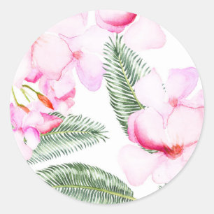 Sticker Rond Tropical Oasis Rose Vert Mariage Hawaïen
