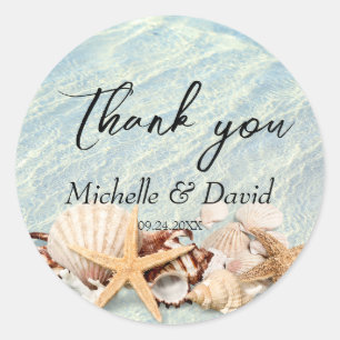 Sticker Rond Tropical Ocean Beach Seashell Mariage