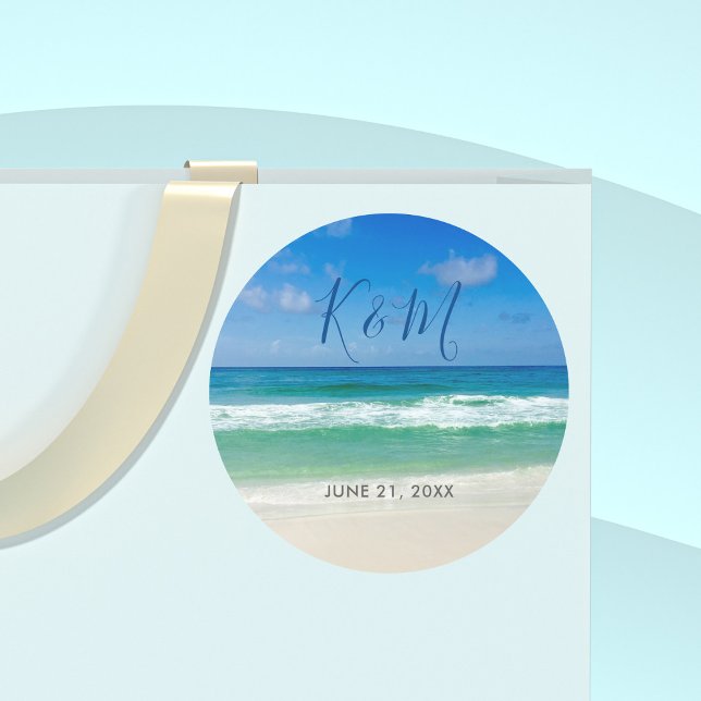 Sticker Rond Tropical Ocean Wave Photo Belle Plage Mariage (Créateur téléchargé)