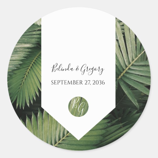 Sticker Rond Tropical Palm Feuille Mariage de verdure (Devant)