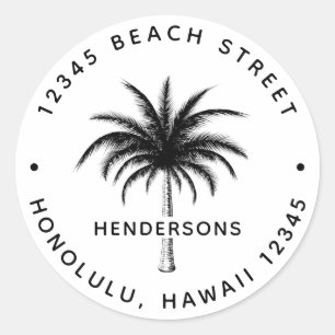 Sticker Rond Tropical Palm Tree Family Name Return Adresse