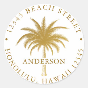 Sticker Rond Tropical Palm Tree Gold Return Adresse