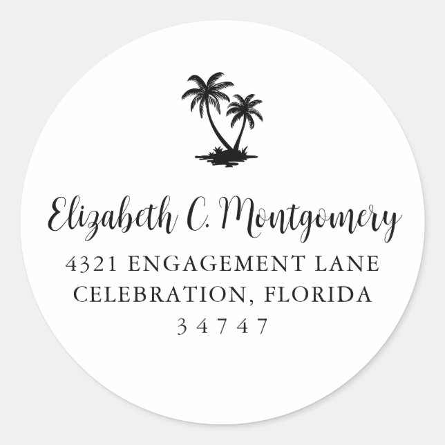 Sticker Rond Tropical Palm Tree Home Address (Devant)