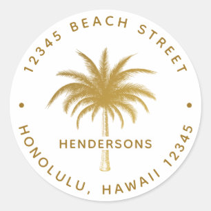 Sticker Rond Tropical Palm Tree Nom de famille Gold Return Adre