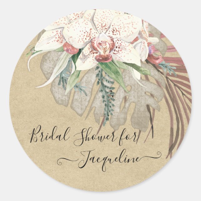 Sticker Rond Tropical Rustic Kraft Orchid Sage Floral Folio (Devant)