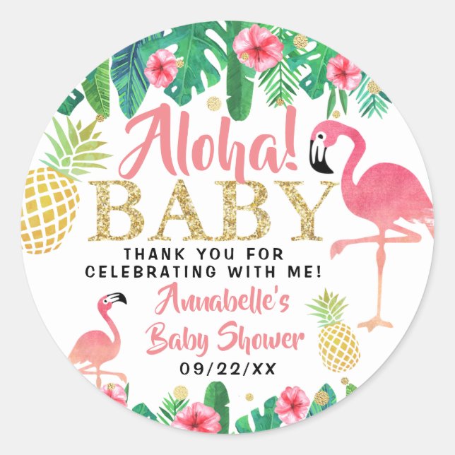 Sticker Rond Tropical Summer Beach Luau Girls Baby shower (Devant)