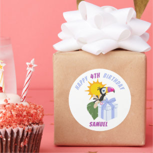 Sticker Rond Tropical Toucan Personnalisé Joyeux anniversaire