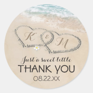 Sticker Rond Tropical Vintage Beach Heart Shore Wedding Favoris