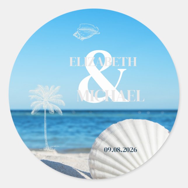 Sticker Rond Tropical Wedding Ocean Beach (Devant)