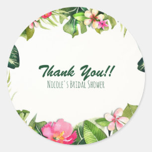 Sticker Rond Tropiques Élégants Feuilles Vertes Floral Aquarell