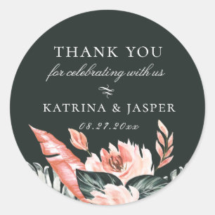 Sticker Rond Tropiques modernes Coral Floral Mariage Favoriser