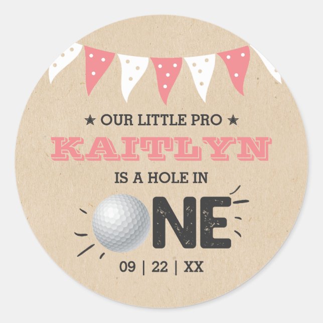 Sticker Rond Trou en une fille Golf 1er anniversaire Par tee (Devant)
