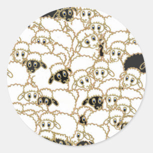 Sticker Rond troupeau de moutons noir et blanc
