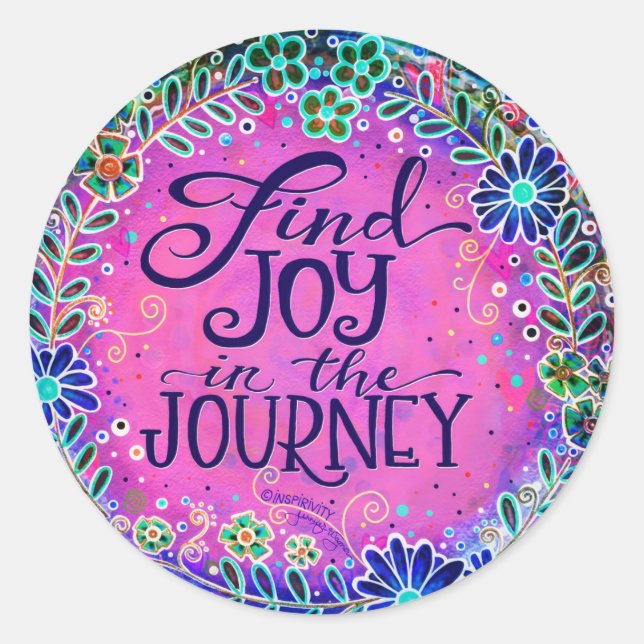 Sticker Rond Trouvez la joie dans le voyage Plutôt rose Inspiri (Devant)