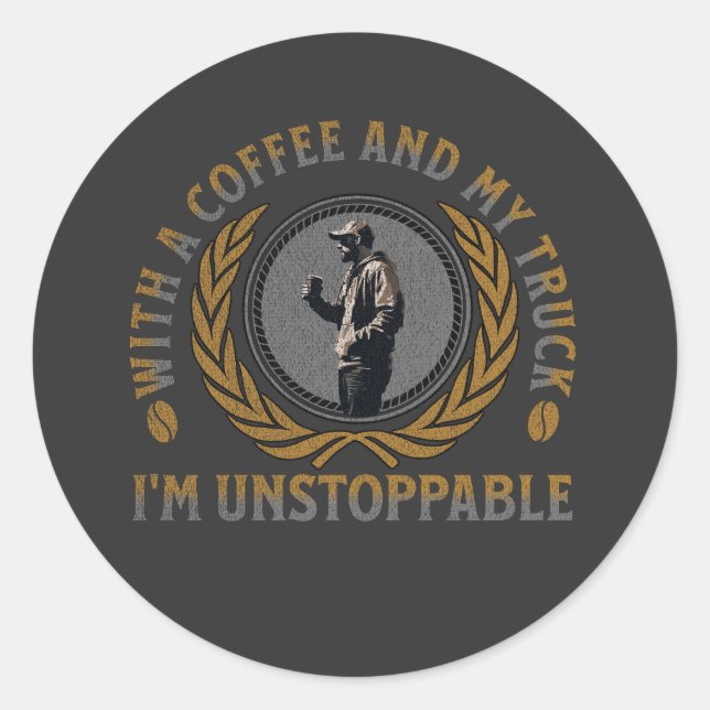 Sticker Rond Trucker Coffee Cup Strong Road Power Homme (Devant)
