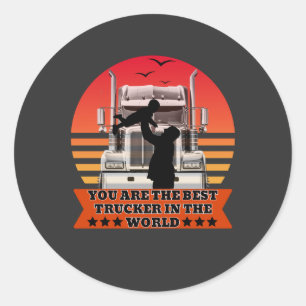 Sticker Rond Trucker Père Bébé Amour Route Famille Fierté Conce