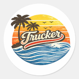 Sticker Rond Trucker Retro Sunset Design