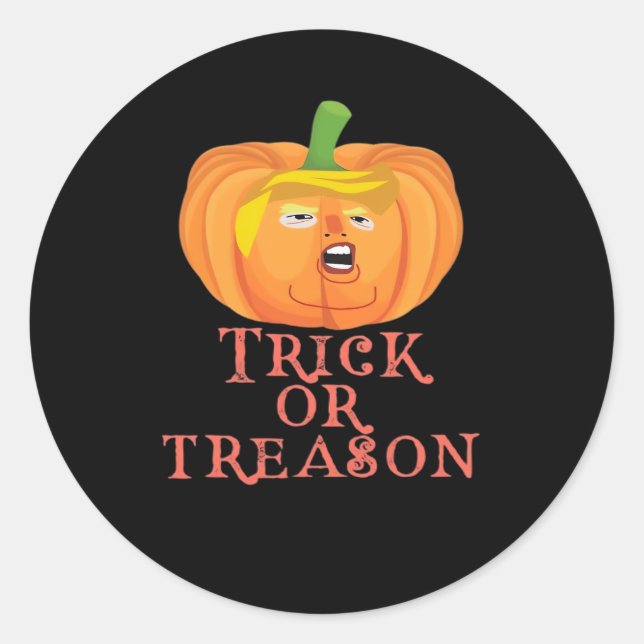 Sticker Rond Trucs Ou Trahison Halloween Impeach Trumpkin Desig (Devant)