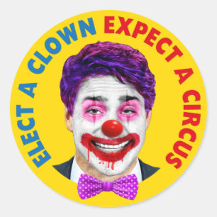 Sticker Rond Trudeau visage clown, élire un clown attendre un c