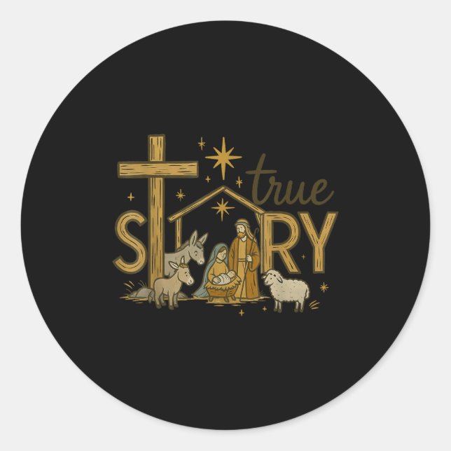 Sticker Rond True Story Nativity Christmas Baby Jesus Religious (Devant)