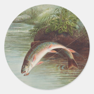 Sticker Rond Truitelle de ruisseau sautant par S.A. Kilbourne P